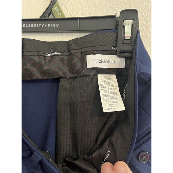 Calvin Klein Men's Blue Slim-Fit Flat-Front Trousers Dress Pants Size 32W x 30L - Picture 5 of 6